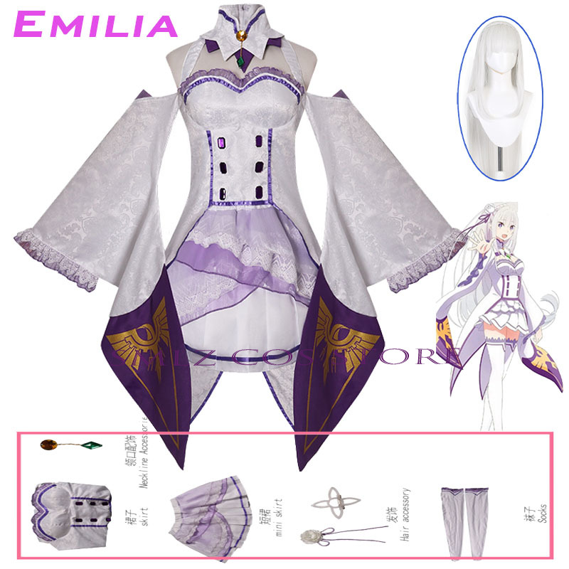 Skirts - Emilia Cosplay Anime Re Zero Kara
