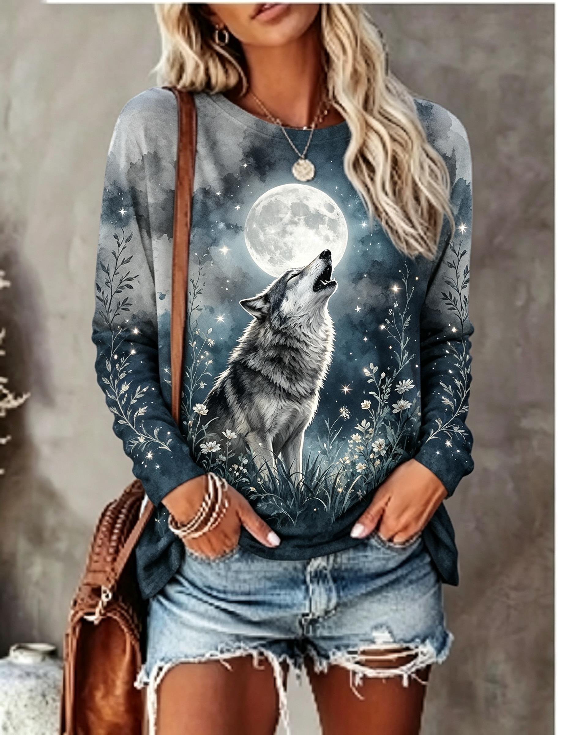 Blouses - Dames T-shirt met lange mouwen, Howling