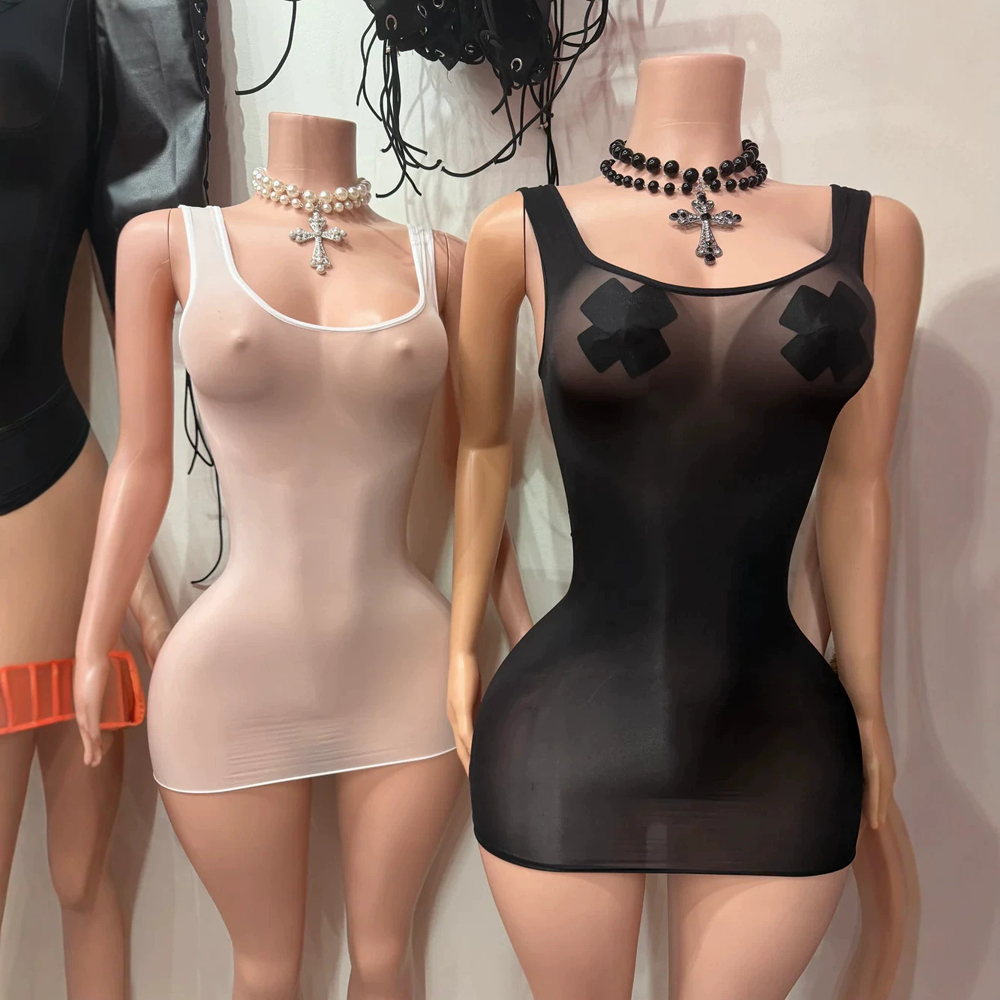 JENYAGE Sexy glanzende doorsch - Sexy Mesh Sheer Bodycon Dress recensie en prijs