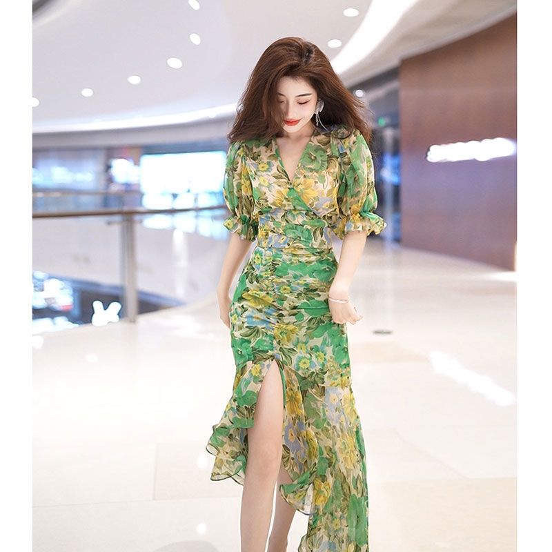 Nieuwe zomermode-stijl taille- - French Vintage Floral Midi Dress recensie en prijs